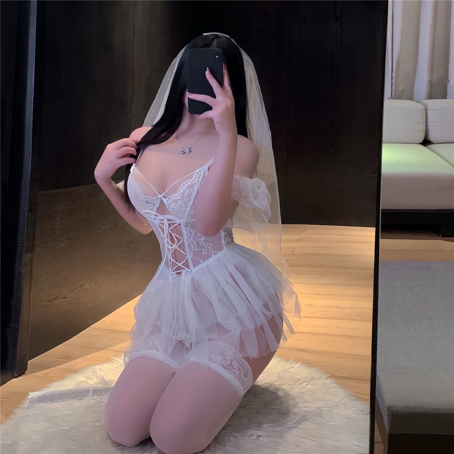 Pure White Bridal Mesh Dress Set [dME1338]