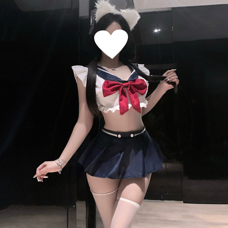 Strappy Lace Mesh Open-Crotch Teddy (Purple / Black / White) [dME1410]