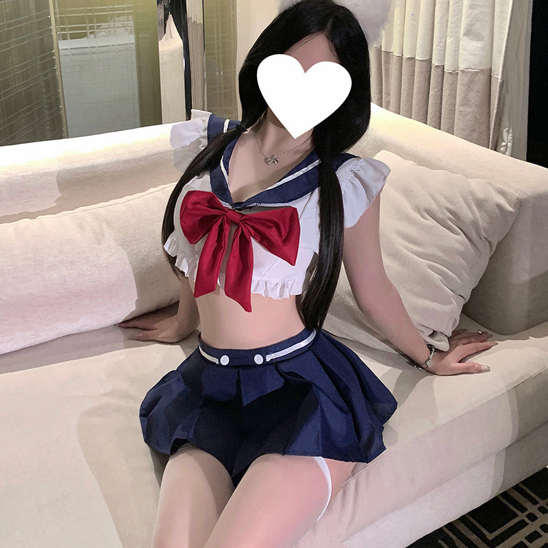 Strappy Lace Mesh Open-Crotch Teddy (Purple / Black / White) [dME1410]