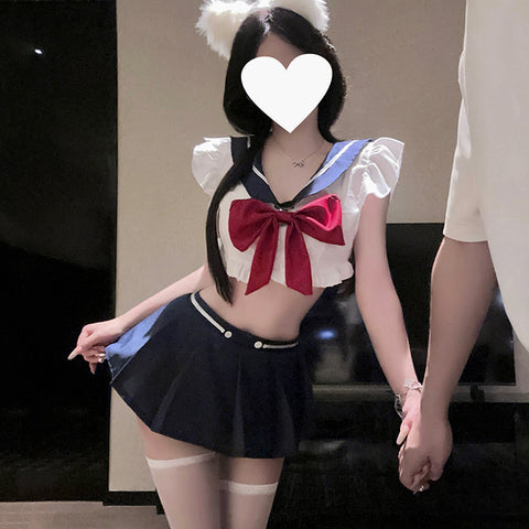 Strappy Lace Mesh Open-Crotch Teddy (Purple / Black / White) [dME1410]