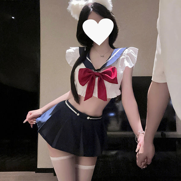 Strappy Lace Mesh Open-Crotch Teddy (Purple / Black / White) [dME1410]