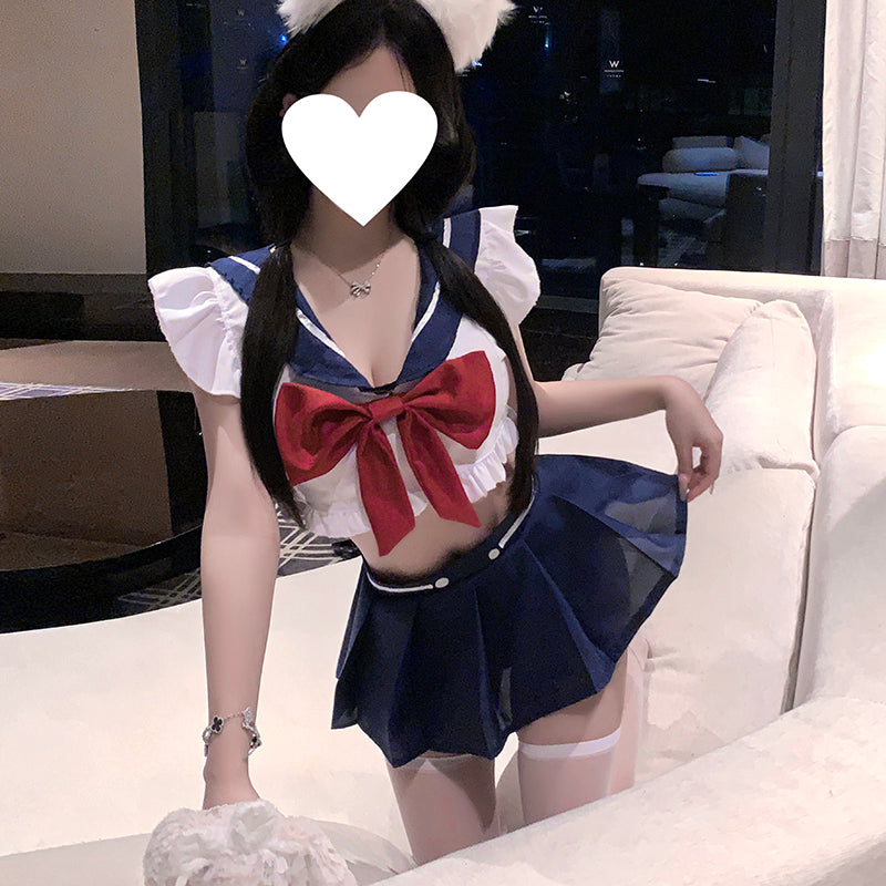 Strappy Lace Mesh Open-Crotch Teddy (Purple / Black / White) [dME1410]