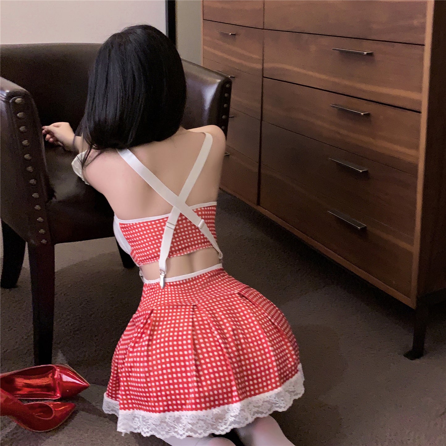 Red Plaid JK Maid Cosplay Set [dME1419]