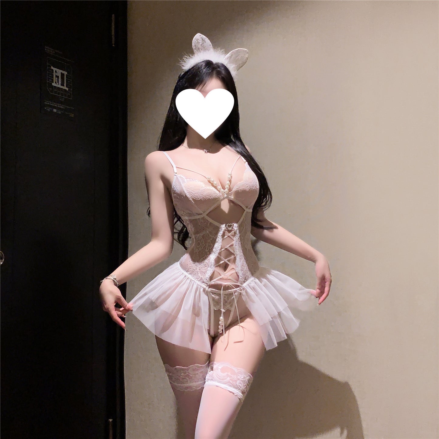 Beaded Lace Strappy Sheer Teddy – (Black / White / Wine Red) [dME420]