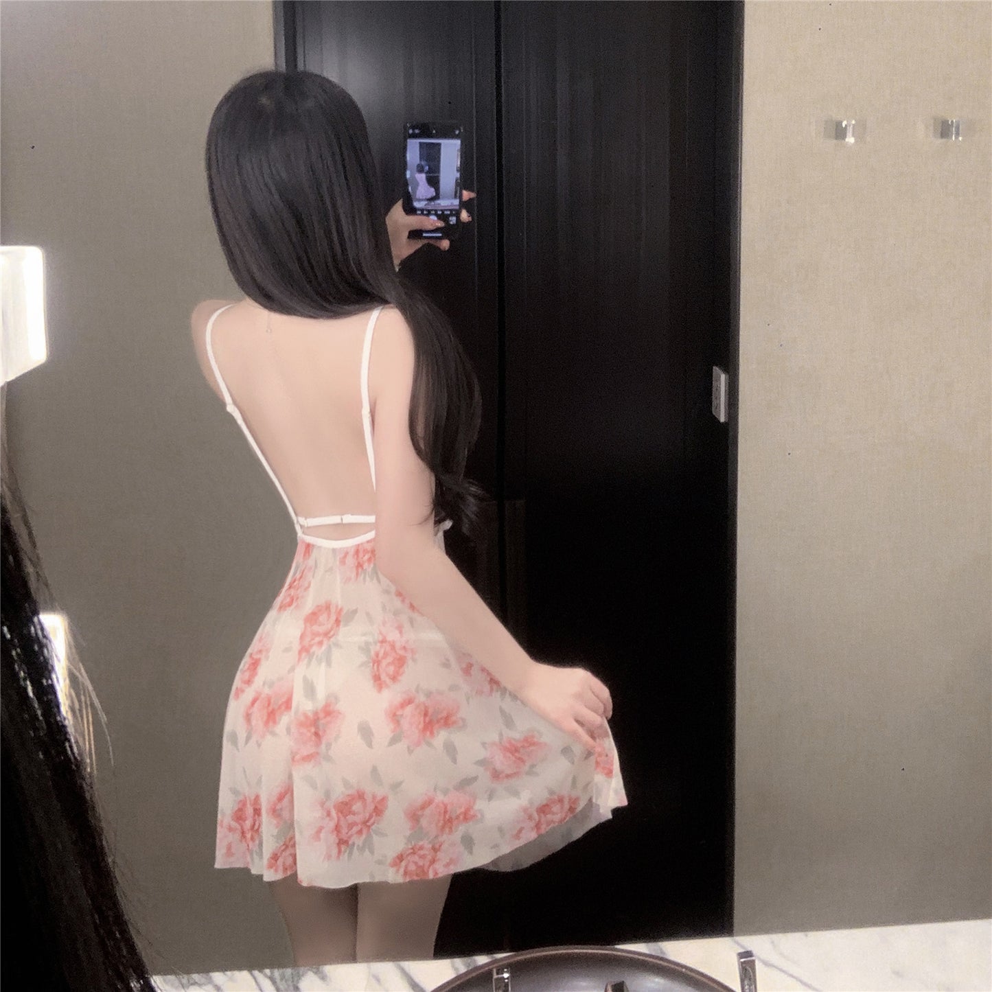 Butterfly Dream Sheer Lace Nightdress Set [dME1429]