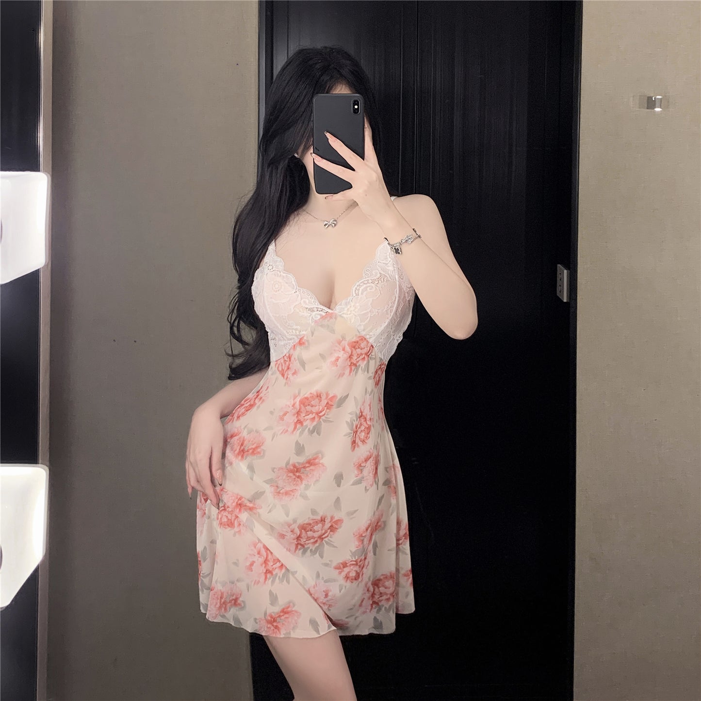 Butterfly Dream Sheer Lace Nightdress Set [dME1429]