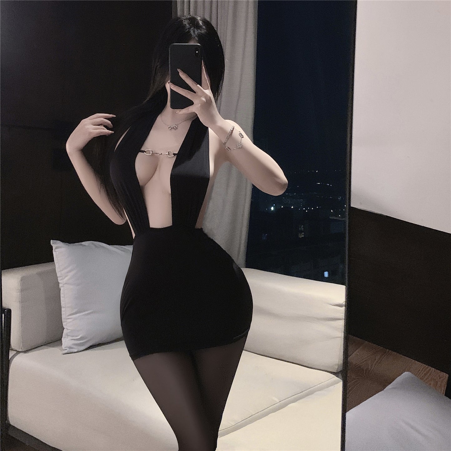 Halter Chain Bodycon Mini Dress Lingerie Set [dME1431]